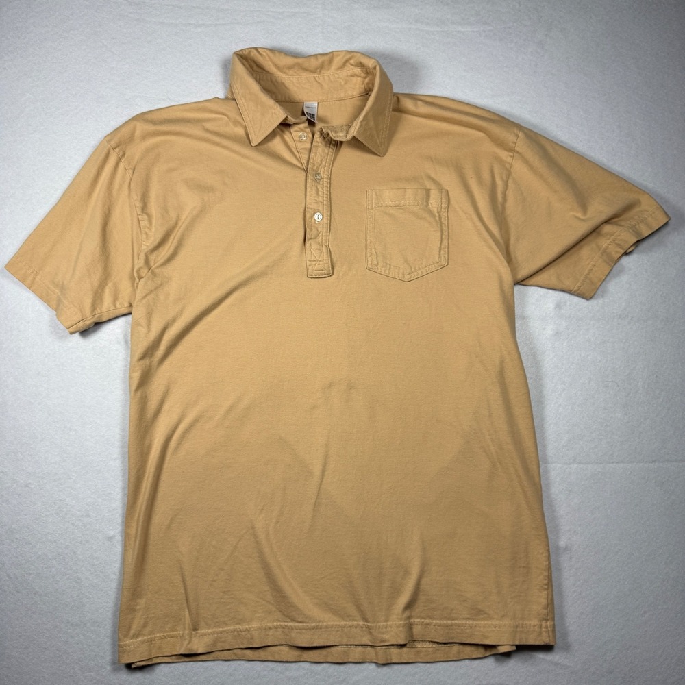 American Apparel Polo Shirt XL Tan Short Sleeve Pocket Popover Made in USA